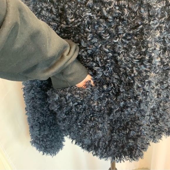 Zara navy blue faux shearling fur teddy jacket coat Sz S - Picture 8 of 13
